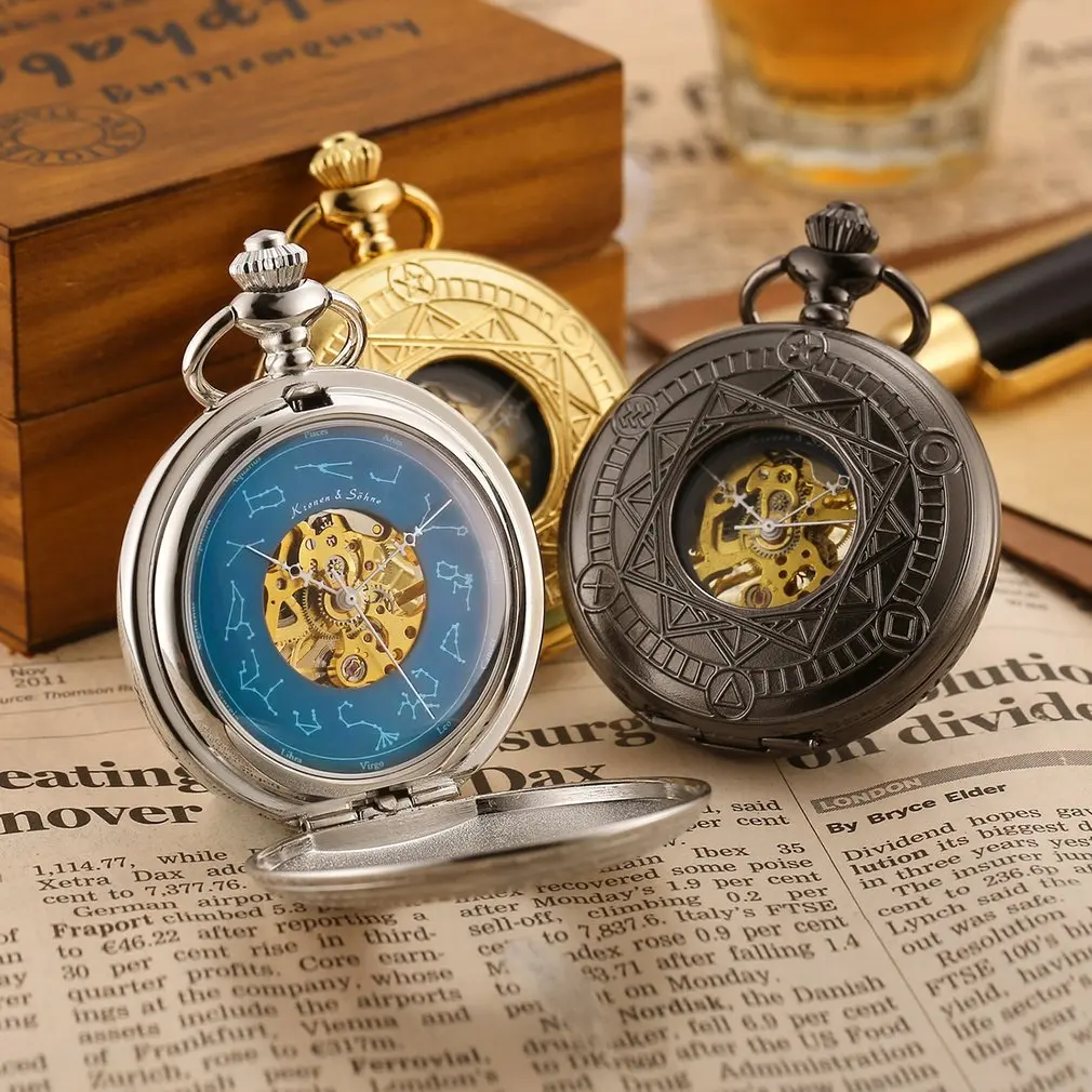 KS Twelve созвездия Vingage Серебряный Скелет аналоговые Horloge механические часы бизнес для мужчин ключ кулон карманные часы/KSP098
