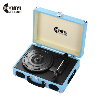 

VINYL MUSIC ON VMO011 Vintage Brifecase Turntable Vinyl Record Player 3-Speed Turntable Built-in Stereo Speaker RCA Audio Output