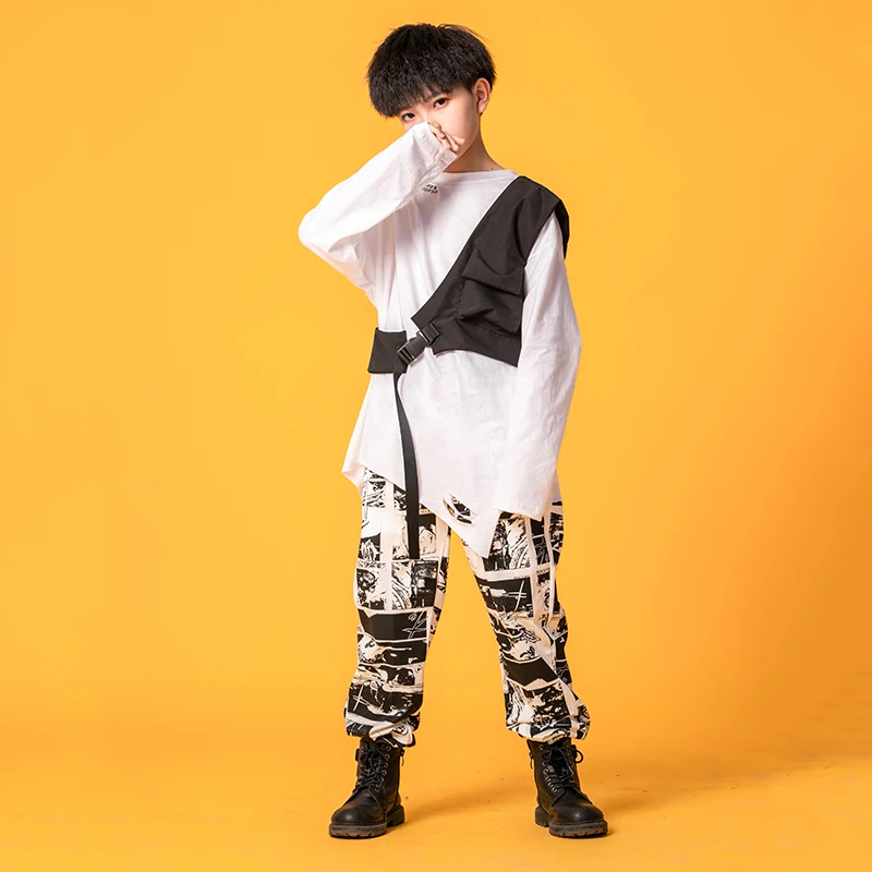 Kids Hip Hop Clothing Wear Oversized Sweatshirt One Shouler Tops Streetwear Print Pants for Girls Boy Jazz Dance Costume Clothes