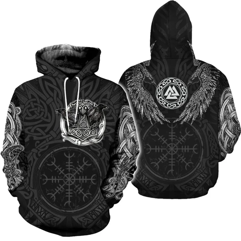 

Fashionable Viking Tattoo Raven Sweatshirt 3D print Unisex casual Zip Hoodie casual Street hip hop Hoodie