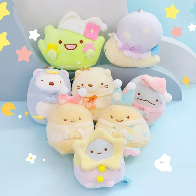 Kawaii Sumikkogurashi Anime Series Fried Shrimp White Bear Pork Chop Yellow Cat Doll Plush Keychain Halloween Boy Girl Gift 2