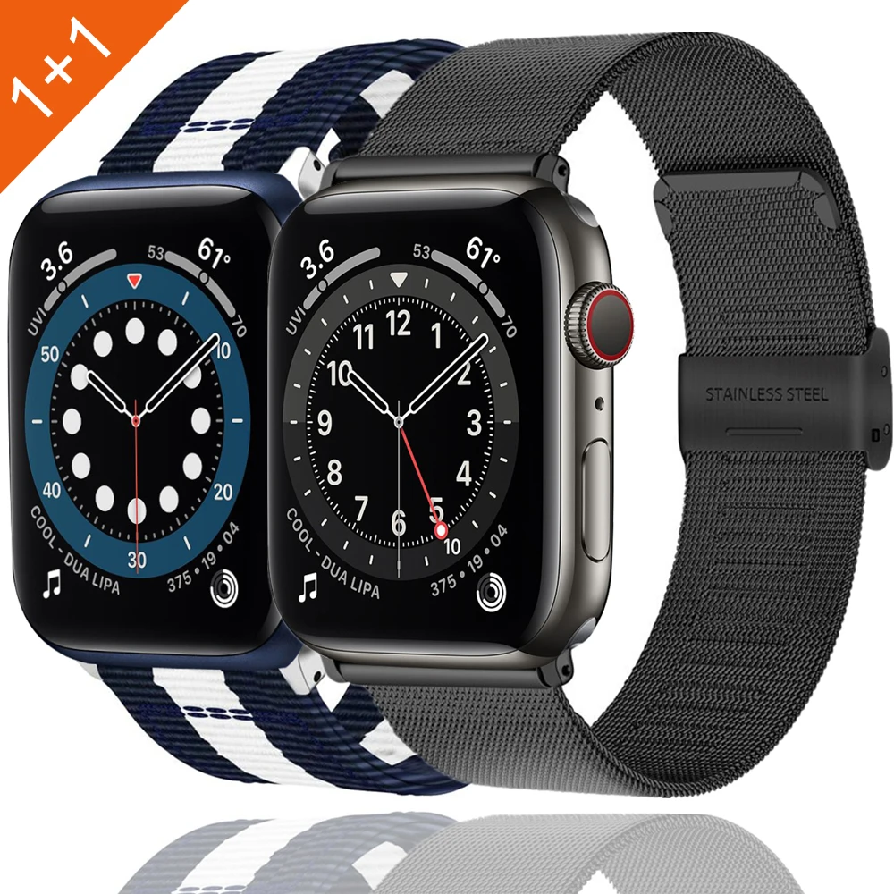 Ремешок для apple watch 6 SE correa series 5 4 44 мм 40 ремешок iwatch se 3 42 38 нейлоновый и сетчатый