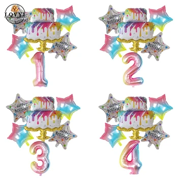 

6pcs 1 2 3 4 5 year birthday big cake Gradient Number Foil Balloons Digital Helium Ballon baby shower Happy Birthday Party Decor