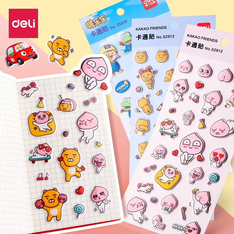 3D наклейки Deli KAKAO Friends корейские милые Мультяшные канцелярские для детей бумажные