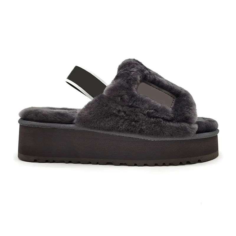 Женские уличные пушистые плюшевые меховые шлепанцы сандалии с резиновой