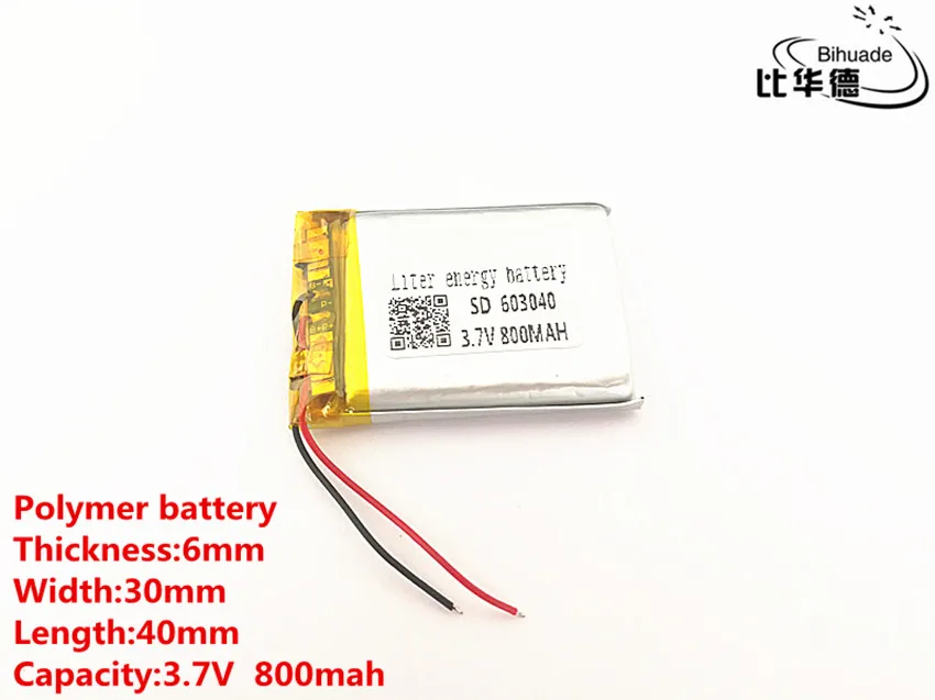 10 шт./лот 3 7 V 800 mAH 603040 полимерный литий-ионный/литий-ионный аккумулятор для