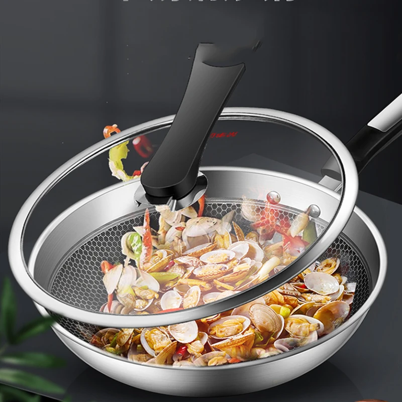 

Wok Non-stick Pan Stainless Steel Less Smoke Hive Flat Bottom Home Wok Induction Cooker Coal Gas Universal