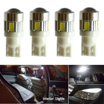 

4x Bright White T10 LED W5W High Power 6 5630 SMD 5630 168 194 2825 Bulbs Led Lamp Car Parking Light License Position Lights 12V
