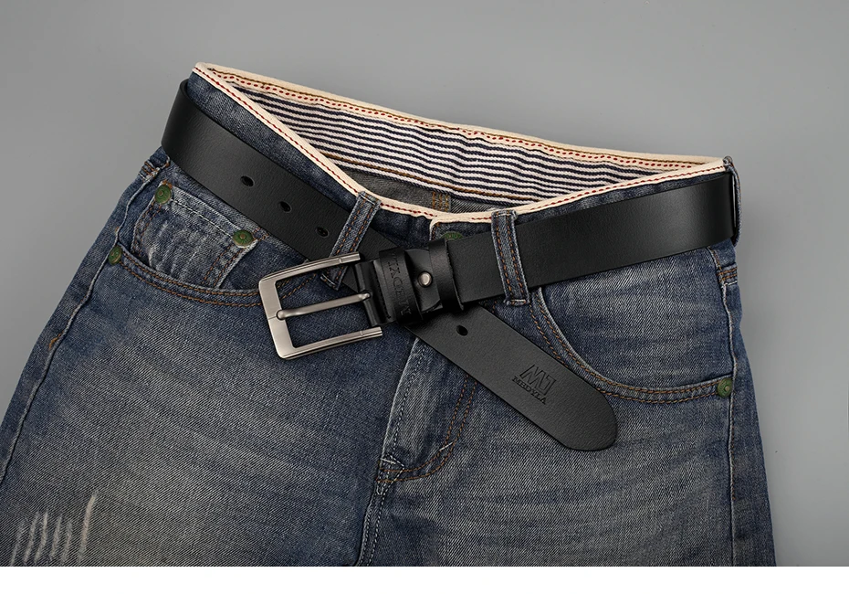 MEDYLA natural leather belt men's fashion casual business smooth belt soft leather no interlayer hard steel buckle belt for men