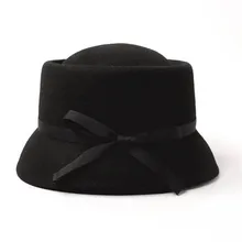 New Wool Felt Cloche Winter Hat Women Asymmetric Brim Ribbon Fedora Hat Lady Church Derby Party Fashion Collapsible Warm Hat