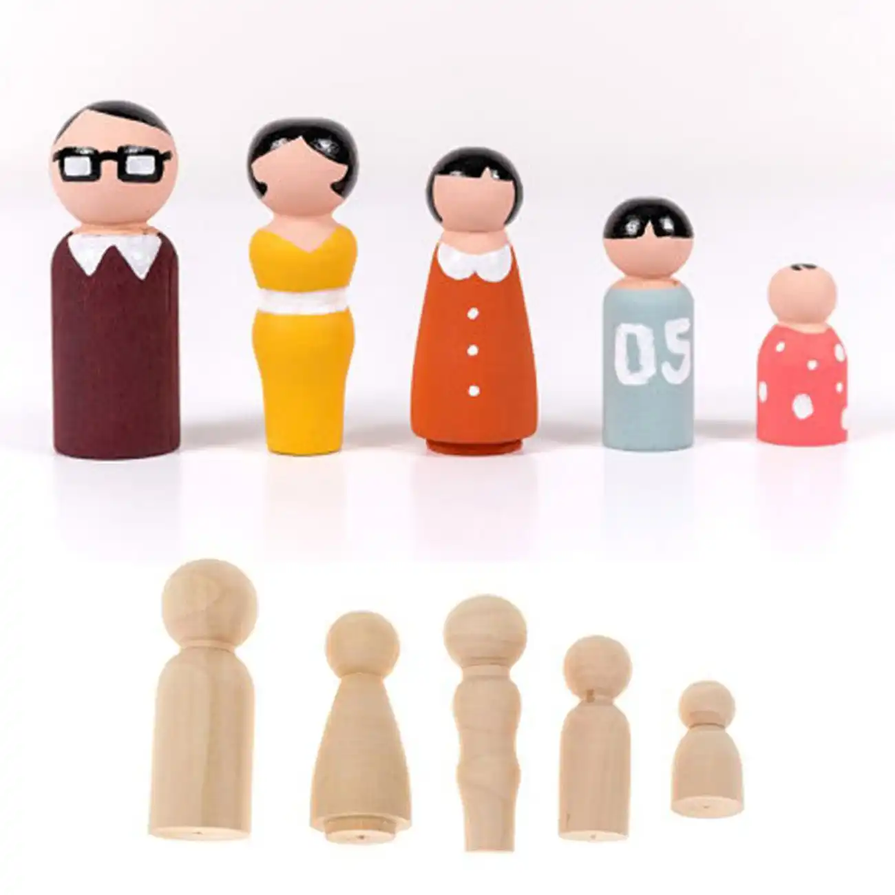 Unfinished Wooden Peg Dolls 52Pcs 35mm 43mm 55mm 65mm Tiny Wooden Doll Bodies Wooden Peg Doll Family Natural Wooden Doll People for Kids Hand Made DIY Creative Crafts