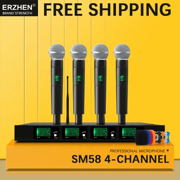 

handheld microphone wireless systems for KTV 4 channel dynamic UHF4 headset conference lapel karaoke SM581g Performance singer