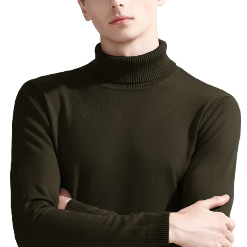 9-Цвет Свитер с воротником мужской осень-зима Стиль Мода Повседневное Slim Fit сплошной Цвет теплый пуловер мужской бренд - Цвет: Army Green