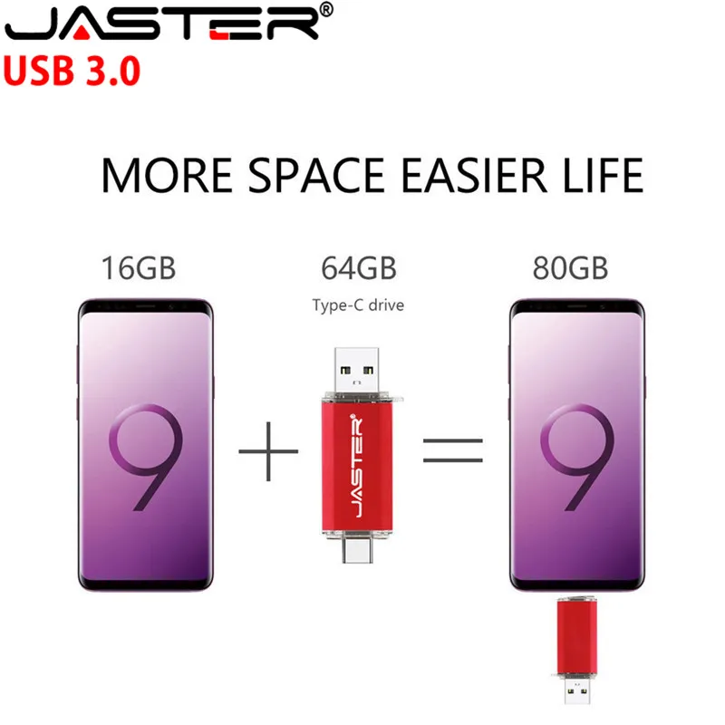 JASTER Type C OTG флеш накопитель USB 3 0 64 ГБ 32 16 память для смартфона мини флешка 1 двойная