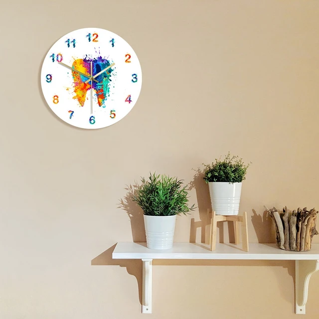 Watercolour Tooth Painting Print Wall Clock  Clinic Wall Art Non Ticking Wall Watch Orthodontist Dentist 3