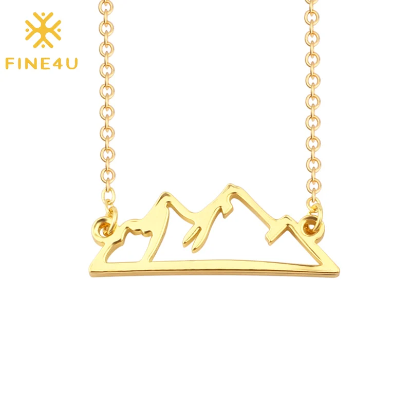 

FINE4U N343 Mountain Range Pendant Necklace For Outdoor Lovers Gifts Stainless Steel Nature Necklace Snowy Mountains Jewelry