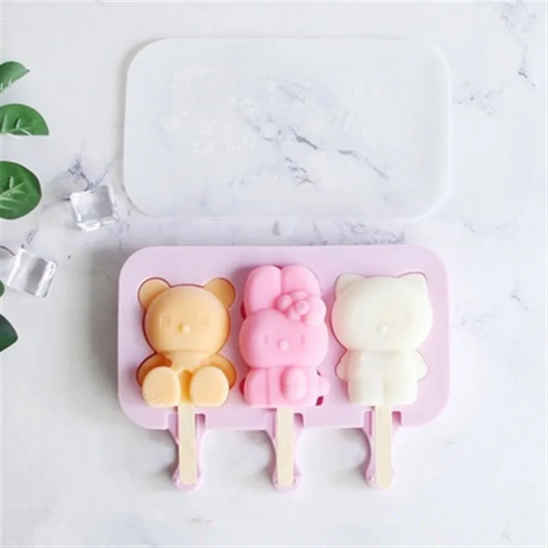1Pcs 아이스크림 도구 주방 도구 홈 메이드 아이스 롤리 아이스 캔디 메이커 트레이 실리콘 먼지 커버 귀여운 만화 DIY 크림 몰드