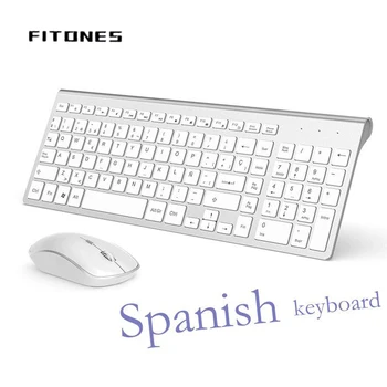 Spain layout/wireless keyboard and mouse combination, 2.4ghz stable connection, portablesilent keyboard and mouse silvery white. 1