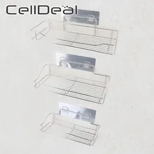 Stainless Steel Traceless Bathroom Storage Shelf Punch-Free Wall-mounted Kitchen Shower Toilet Storage Holder Rack Organizer