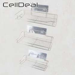 Stainless Steel Traceless Bathroom Storage Shelf Punch-Free Wall-mounted Kitchen Shower Toilet Storage Holder Rack Organizer