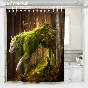 

Anime Wolf Shower Curtain Dark Green Bathroom Curtains Waterproof Fabric Douchegordijn Bape Pascoa Bath Curtain cortinas de bano