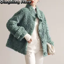 

OFTBUY 2021 New Fashion Luxury Winter Jacket Women Real Fur Coat Knitting Wool Turn-down Collar Thick Warm Outerwear Brand