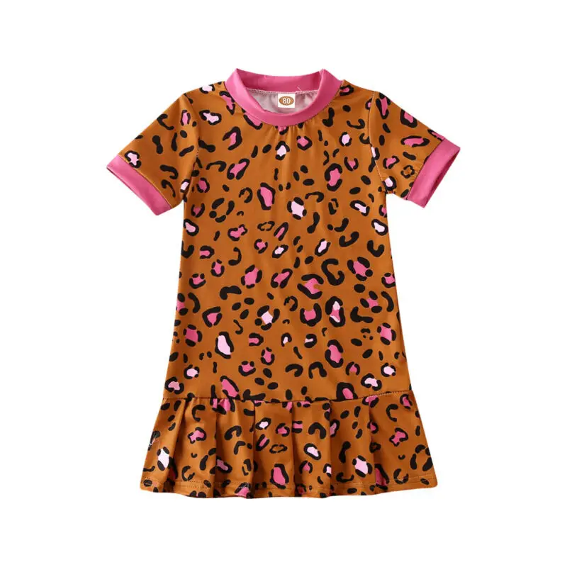 Kids Baby Girls Leopard Printed Pullover Casual Short Sleeve Dress Clothes 6M-4Y | Детская одежда и обувь