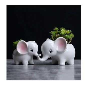 

Cute Flower Pot Elephant White Ceramic Succulent Plant Pot Small Flower Plant Container Animal Home Office Decor