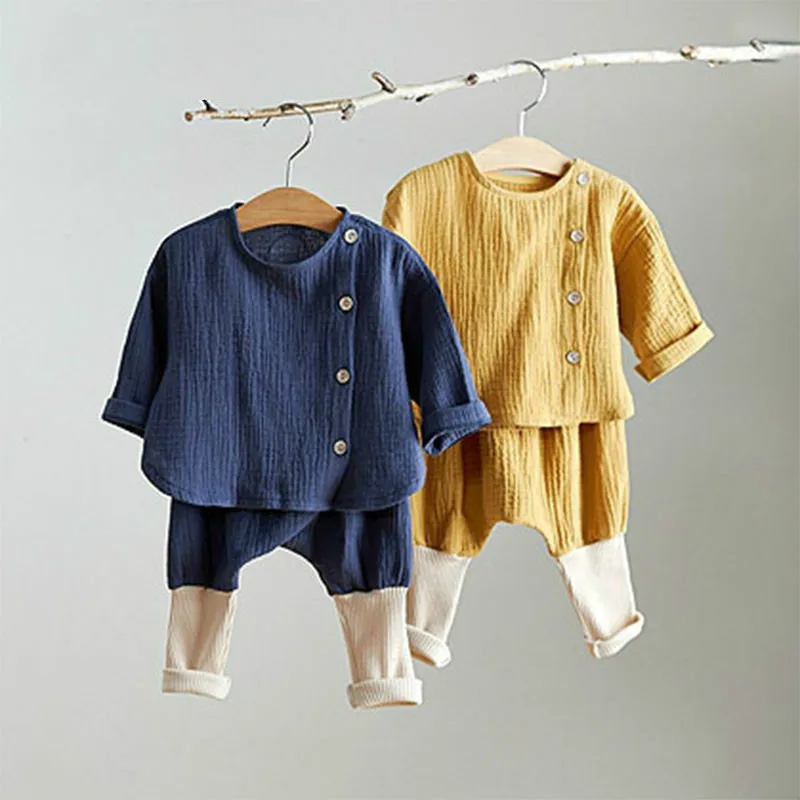 Autumn New Fashion Casual Suit Infant Baby Girl Clothes Set Long Sleeve Tops Cotton Linen Pants Outfits Newborn Kids 2pcs