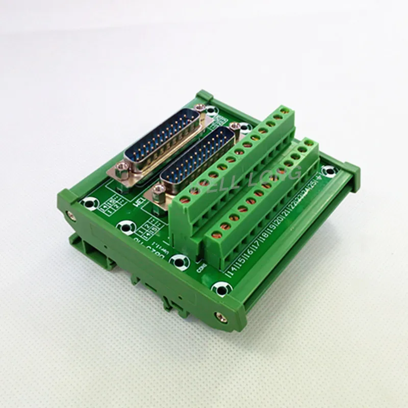 D-SUB DB25 DIN Rail Mount Interface Module, Double Male Header Breakout Board, Terminal Block, Connector
