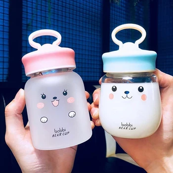 Kawaii Bear Transparent or Frosted Glass Water Bottle 3