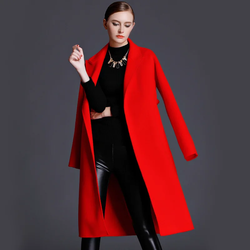 

women s winter coat red Double sided wool cashmere outwear 2019 autumn plus size ladies fashion overcoats long free ship