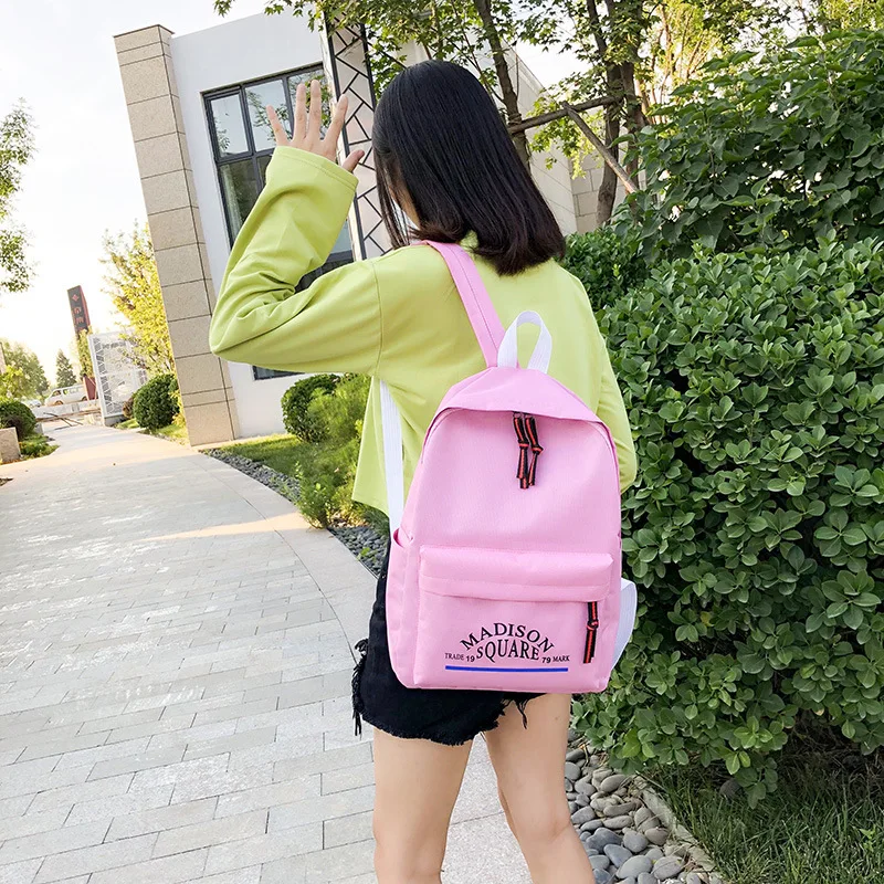 New Style College Canvas Backpack Korean-style Trendy Pure Color Backpack Men And Women High School Schoolbag