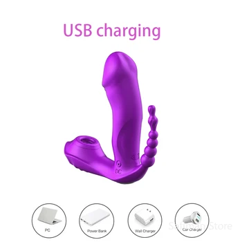 Clitoris Stimulator 3 IN 1 Sucking Vibrator 7 Mode Vibrating Sucker Anal Vagina Wearable Oral Suction Erotic Sex Toys for Women 3