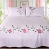 WOSTAR Rose flora embroidery design flat bed sheet solid colour cotton twill linen bedding luxury home textiles queen king size 3