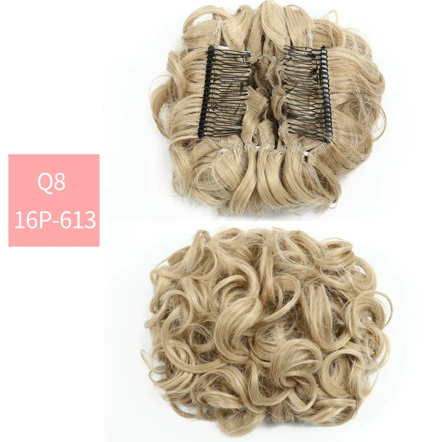 Synthetic Curly Elastic Band Chignon Plastic Comb Clips in Hair Extension Hair Bun Updo Cover Hairpieces Hair Accessories Q8 16P-613