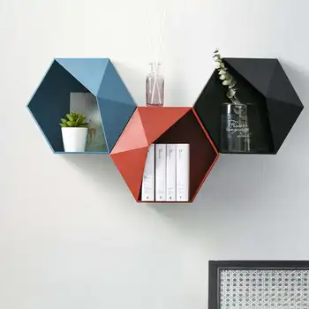 

Nordic Living Room wall-mounted Geometric Punch-free Wall Decoration Bathroom Shelf Living Room Decoration Hexagon Storage Rack