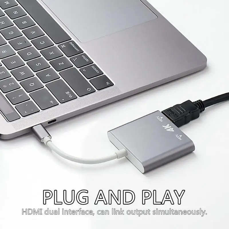 

USB Type C to 2 Port HDMI Adapter Multitask Split Screen Display Portable 1 in 2 out HDMI Splitter Converter for MacBook Phones