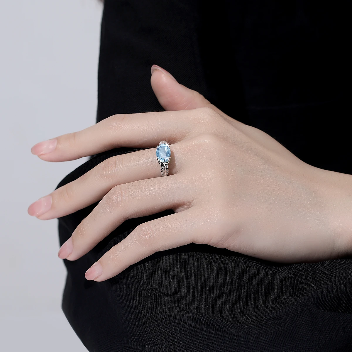 Szjinao-우아한  925 아쿠아 마린 반지, 큰 타원형 빈티지 기념일 파티 선물 품질 럭셔리 여성 주얼리 인기 판매