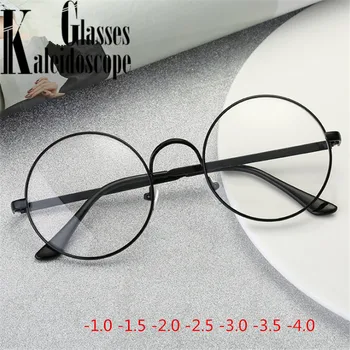 

0-1.0-1.5-2.0-2.5-3.0-3.5-4.0 Finished Myopia Glasses Men Anti-blue light Round Short-sighted Eyeglasses Women Vintage Eyewear