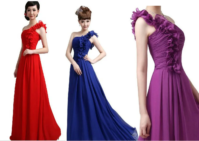 

free shipping 2016 new elegant designer dresses Chiffon Long Maxi Gown one shoulder handmade flower Ball Formal Bridesmaid Dress