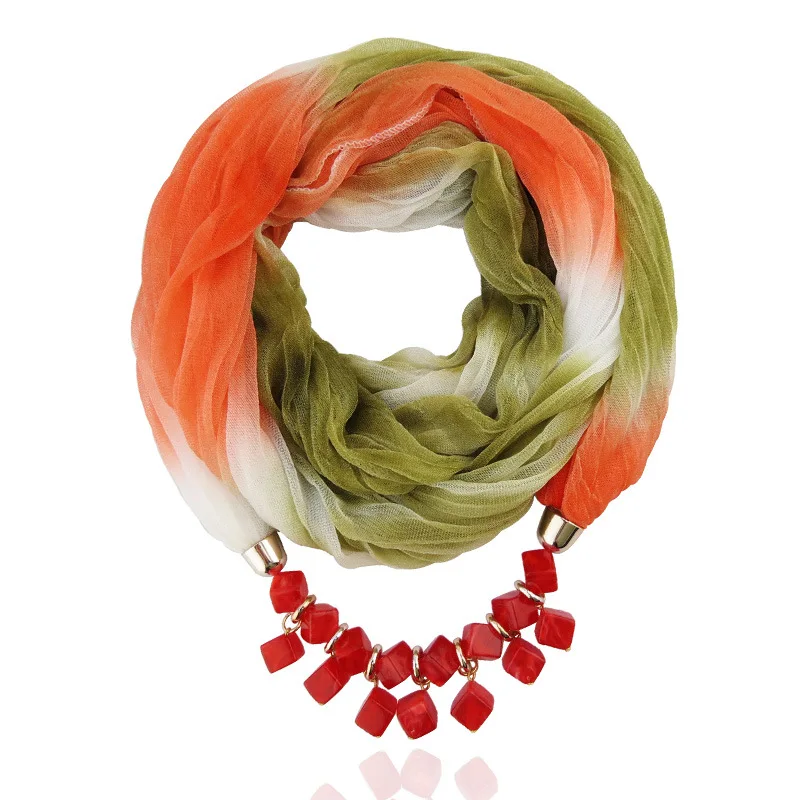 H86a707e85b34400ea9e659140336494dw Fashion Lady Gradient Color Silk Scarf Ring Simple Bead Pendant Necklace Ring Scarf Multi-style Lady Muslim Head Scarves Hijabs Mallzona