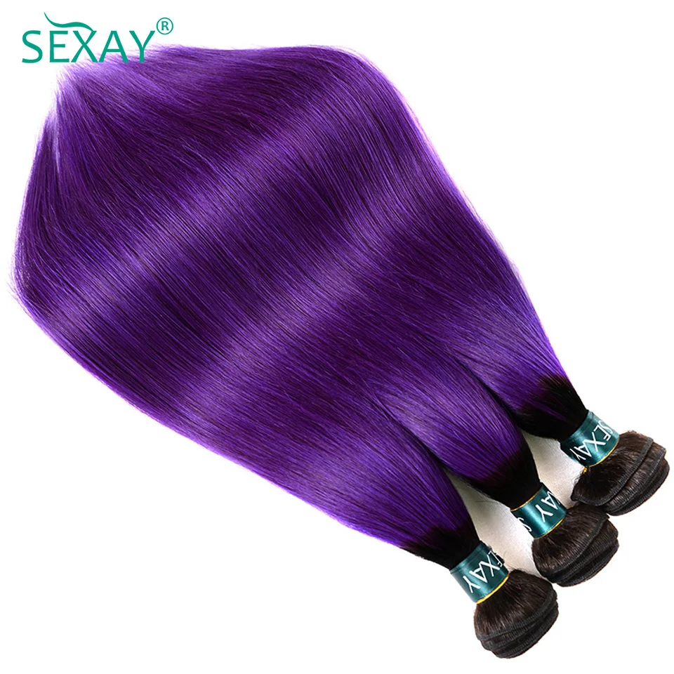 1B Purple Colored Hair Bundles Peruvian Straight Human Hair Weave 10-28 Inch Remy Straight Ombre Human Weave Bundles