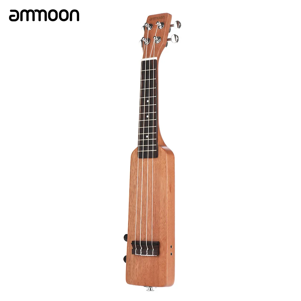 ammoon Creative 21" Solid Wood Okoume Electric Ukulele Uke with 3.5mm& 6.35mm Outputs Including Carrying Bag 4pcs Extra Strings