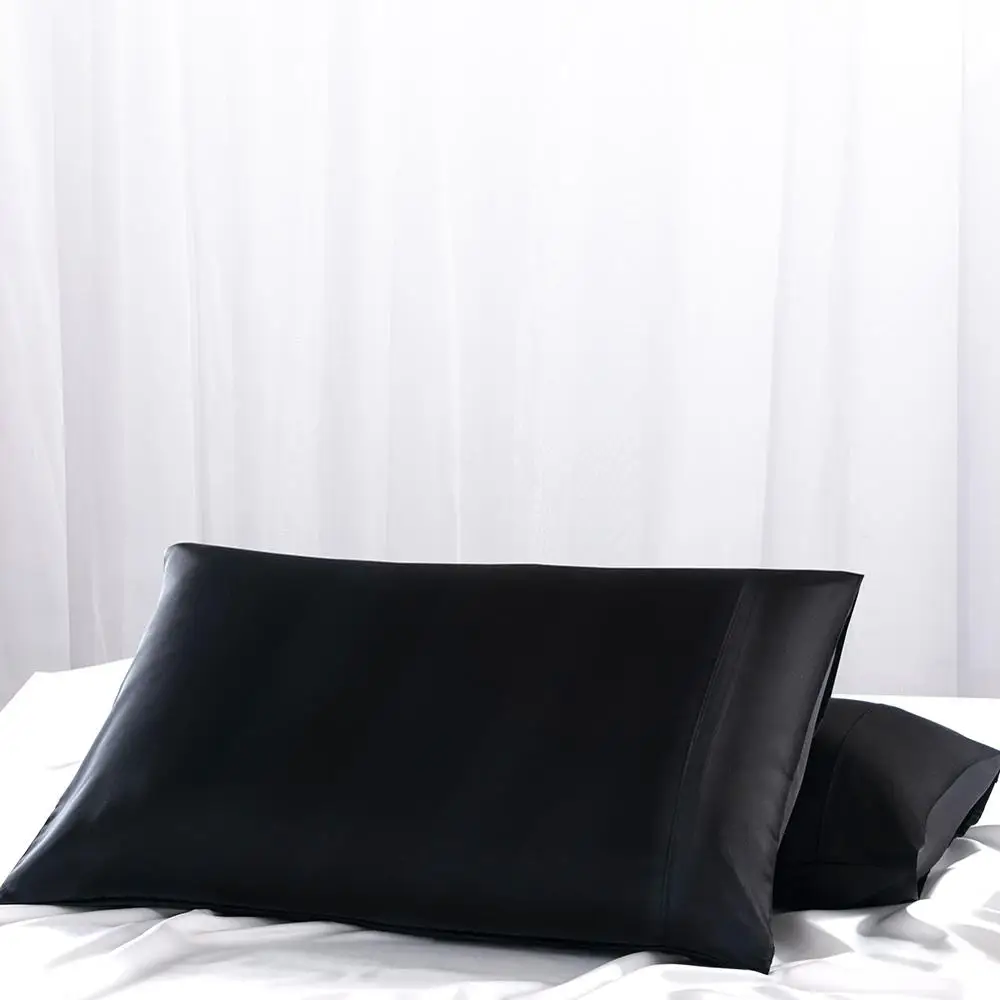 2 шт королевская стандартная моющаяся шелковая мягкая тутовая Обычная наволочка, квадратное сиденье стула, наволочка для подушки, легко мыть - Цвет: Черный