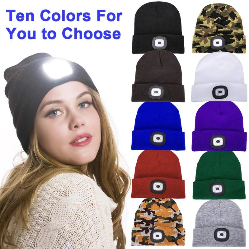 beanie cap VIP 4 LED Lighted Cap Warm Beanies Hands Free Battery Type Unisex Keep Warm Battery Type For Camping Running skully hat men's