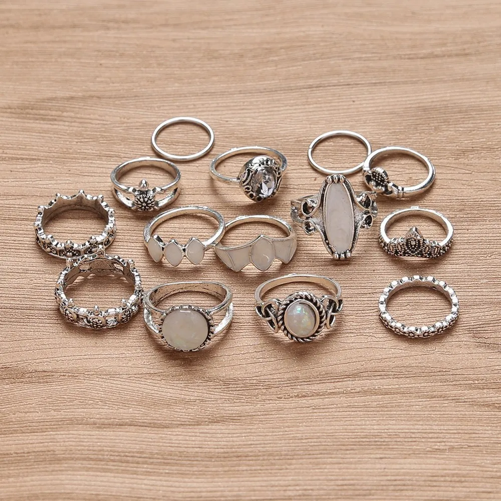 Bague Femme, винтажные кольца для женщин, геометрической формы, в стиле бохо, цветок, кристалл, кольцо на кончик пальца, набор, богемный, миди, ювелирные изделия, серебряный цвет
