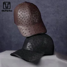 Шапка мужская бейсболка McParko, настоящая Страусиная шляпа, натуральная кожа, бейсболка, Мужская Солнцезащитная шляпа, роскошная брендовая мужская кепка, s, панк-рок, козырек, черный, коричневый