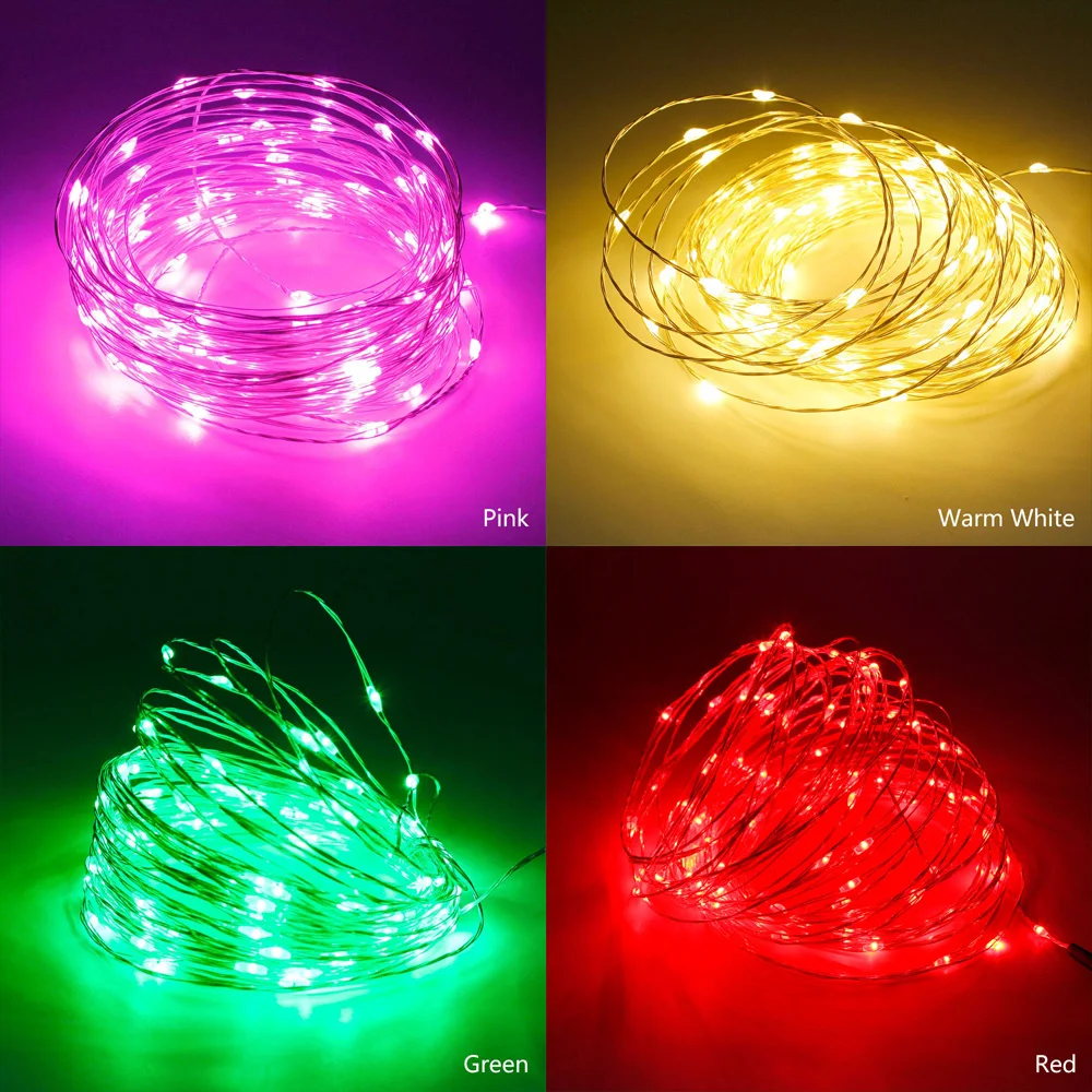 ANBLUB 8 цветов светодиодный свет шнура 10 м провод батарея струнная лампа с пультом дистанционного управления для украшения рождественской свадебной вечеринки