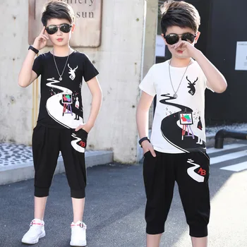 

2020 Boys Clothes Kids Boys Clothing Set Summer Costume Children Toddler Outfits T-shirt Tops + Pants 7 8 9 10 11 12 13 14 Years